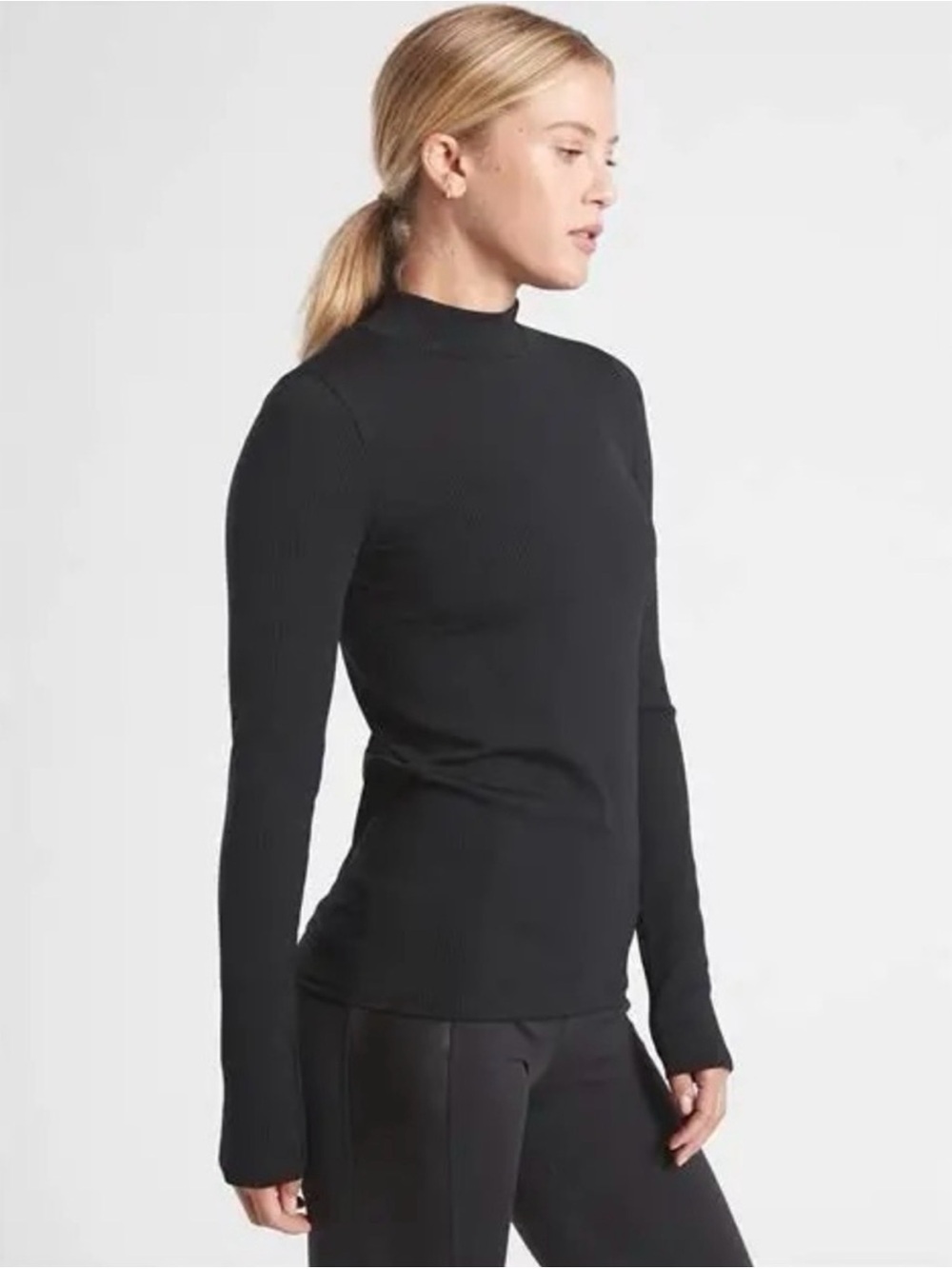 Athleta Women’s Renew Seamless Mock Neck Ribbed Long Sleeve Small Black